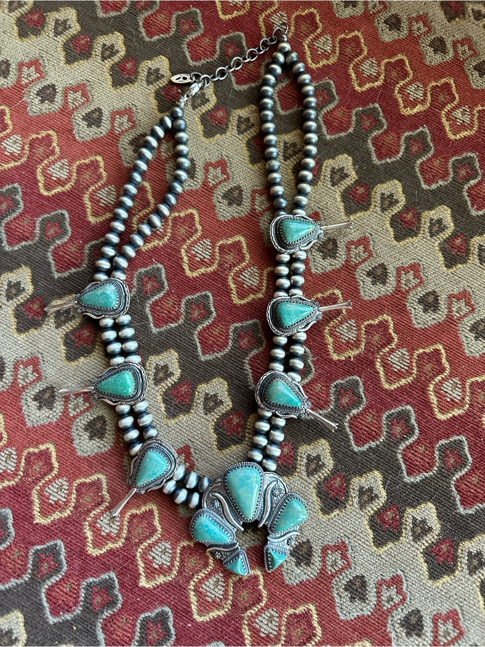 Turquoise Teardrop Cluster Necklace in Silver Tone